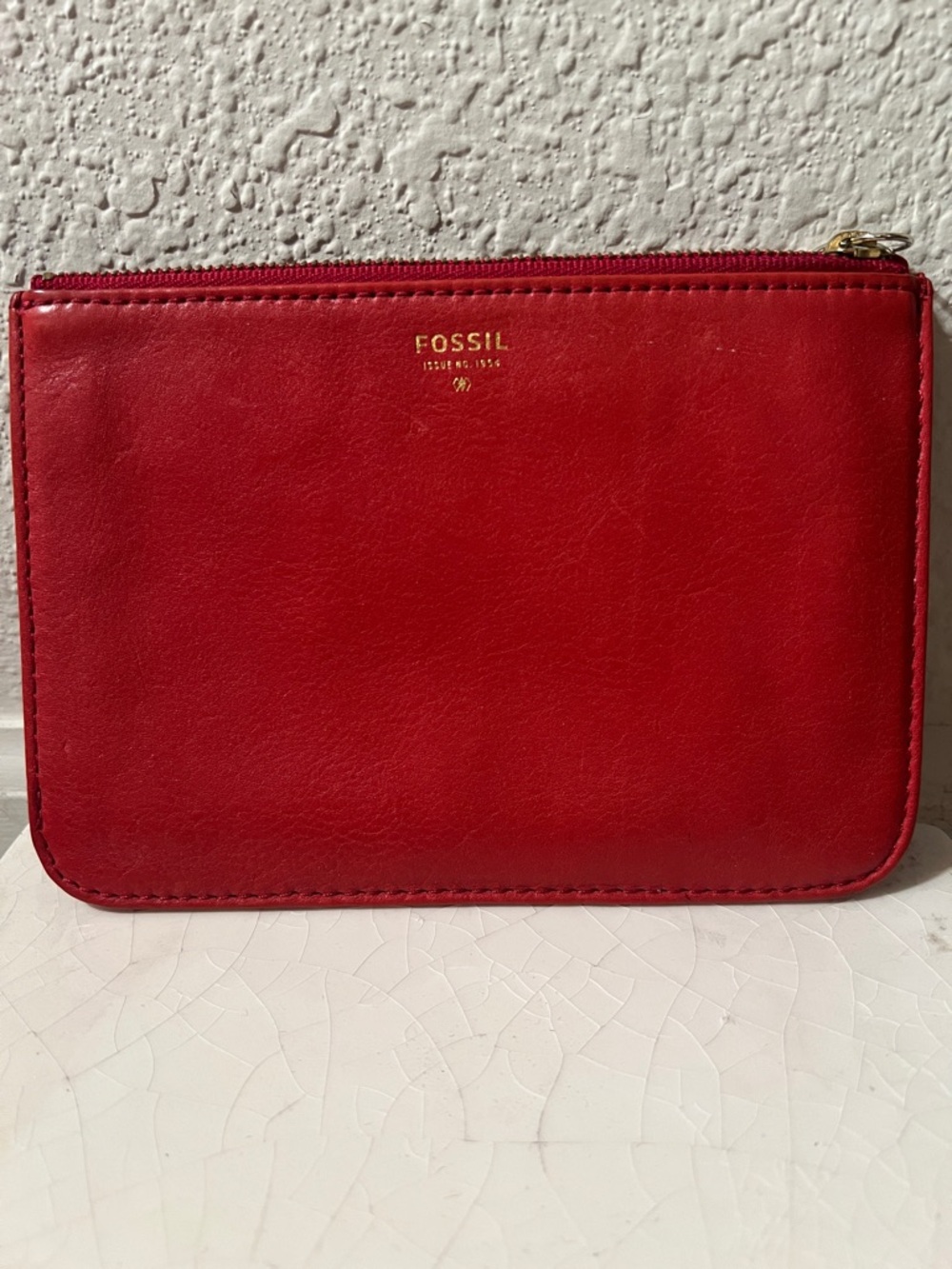 Fossil Women’s Red Leather Wallet Wristlet Travel Case Coin Purse